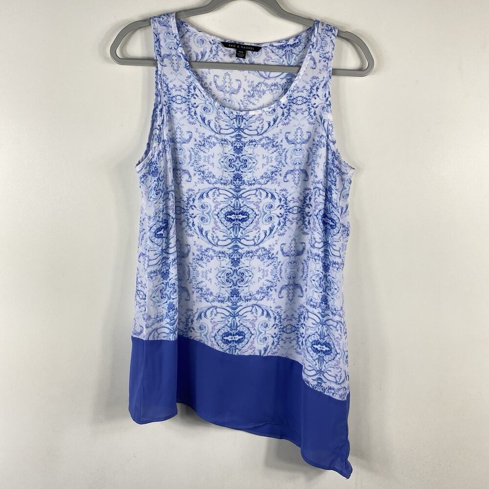 Zac Rachel Tank Top Medium Blue Chiffon Asymmetric Scoop Neck Casual